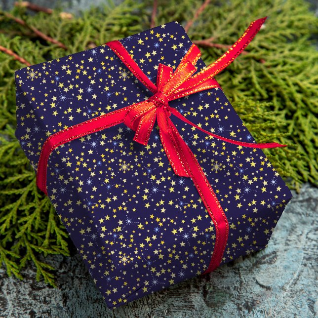 Papel De Regalo Estrella hermosa del patrón celestial azul de la m (Subido por el creador)