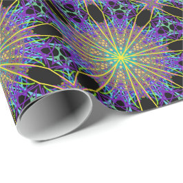 Papel De Regalo Estrella Kaleidoscope, arte verde morado Naranja