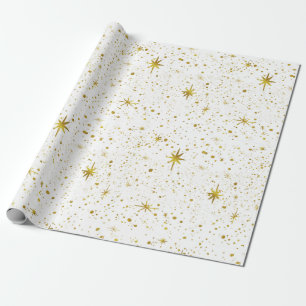 Papel De Regalo Estrella moderna y mínima de Navidades blancos/do