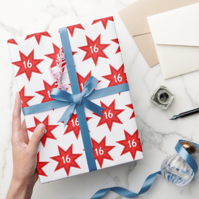 Papel De Regalo Estrella Roja de Cumpleaños 16 (Regalar)