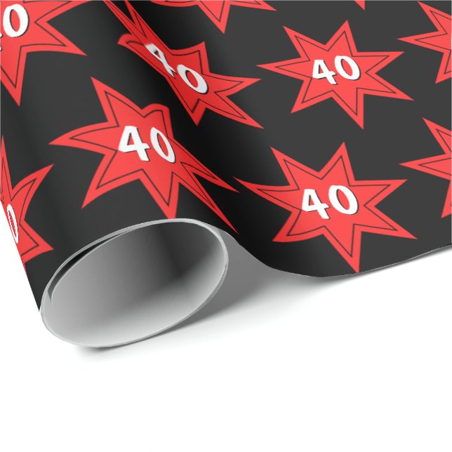 Papel De Regalo Estrella Roja de Cumpleaños 40 (Esquina del rollo)