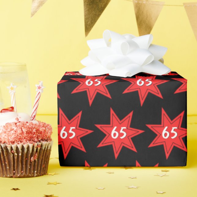 Papel De Regalo Estrella Roja de Cumpleaños 65 (Fiesta de cumpleaños )