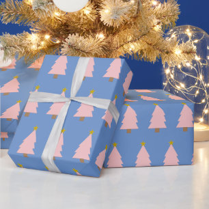 Papel De Regalo Estrella rosa de árbol de Navidad y estrella dorad