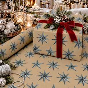 Papel de regalo estrella vintage verde Kraft rústi