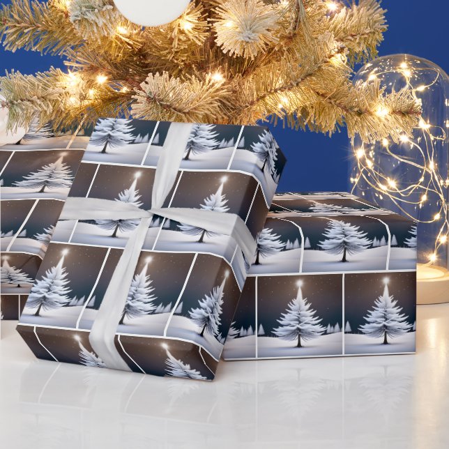 Papel De Regalo Estrella y árbol de pino blanco navidades (Vacaciones)