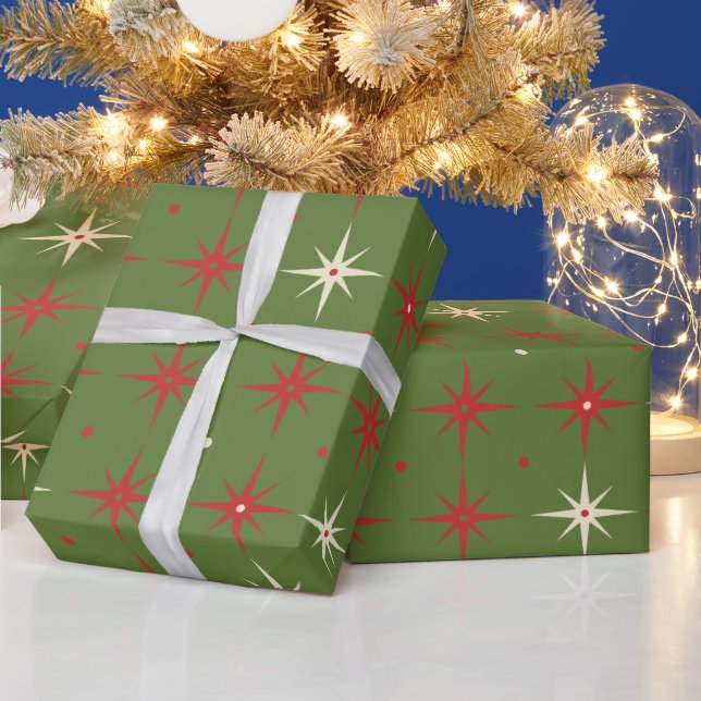 Papel De Regalo Estrella y bola de Navidades verdes contemporáneos (Vacaciones)