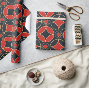 Papel De Regalo estrellas art déco en rojo y negro