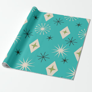 Papel De Regalo Estrellas atómicas de mediados de siglo con diaman