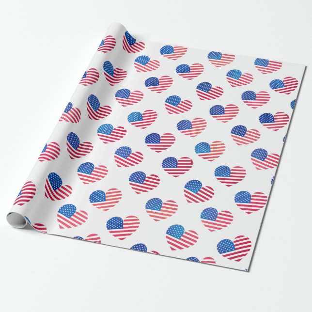 Papel De Regalo Estrellas azul azul rojo patriótico tira banderas  (Desenrollado)