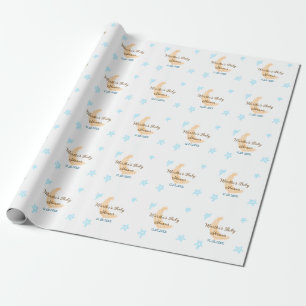 Papel De Regalo Estrellas azul luna naranja purpurina ducha gorda