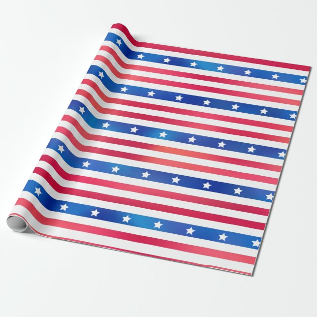 Papel De Regalo Estrellas azul rojo patriótico Estrellas de Estado (Desenrollado)