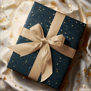 Papel De Regalo Estrellas azul y oro de la marina   NAVIDADES