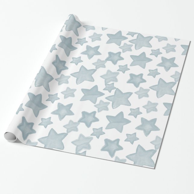 Papel De Regalo Estrellas azules de la acuarela (Desenrollado)