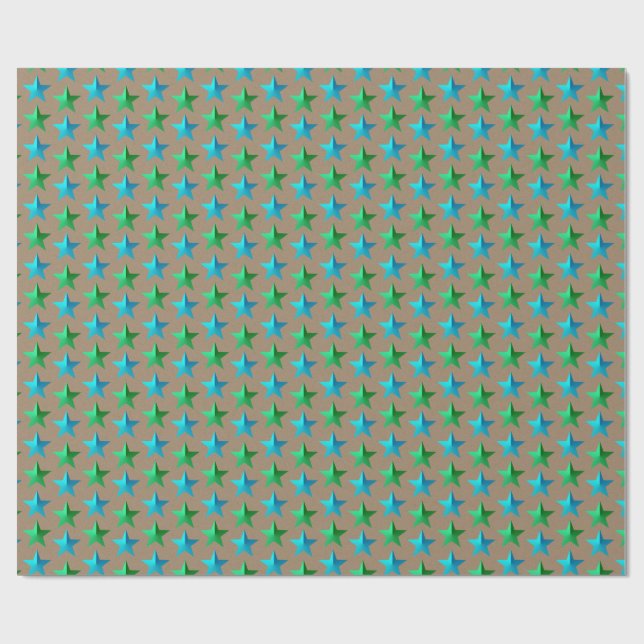 Papel De Regalo Estrellas azules rojas de Kraft verde brillante (Superficie plana)