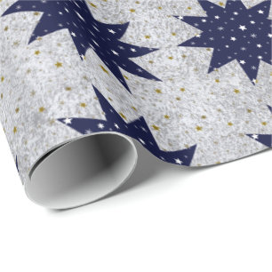 Papel De Regalo Estrellas azules y estrellas del blanco y