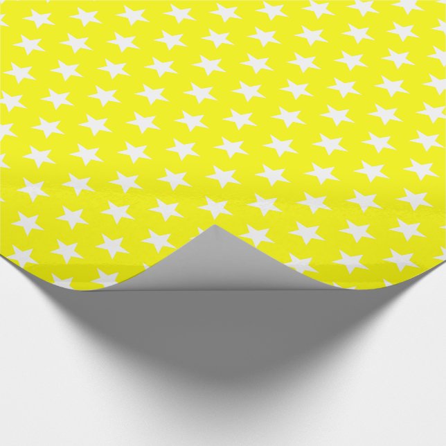 Papel De Regalo Estrellas blancas brillantes en festividad amarill (Esquina)