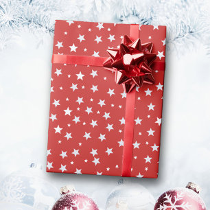Papel De Regalo Estrellas Blancas en Fiestas Navideñas Rojas