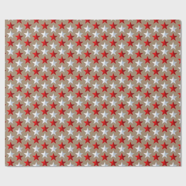 Papel De Regalo Estrellas blancas rojas brillantes de Kraft ruso (Superficie plana)