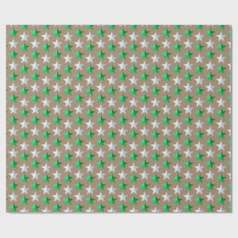 Papel De Regalo Estrellas blancas verdes de Kraft rustico