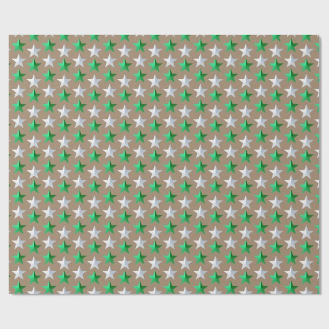 Papel De Regalo Estrellas blancas verdes de Kraft rustico (Superficie plana)