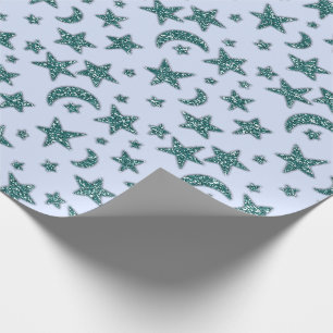 Papel De Regalo Estrellas Blue Pastel Celestial Naval de chispa Ve