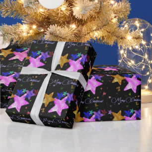 Papel De Regalo Estrellas brillantes multicolores - ¡Feliz Navidad