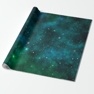 Papel De Regalo Estrellas brillantes sobre fondo de espacio verde