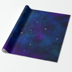 Papel De Regalo Estrellas brillantes sobre fondo espacial azul y p