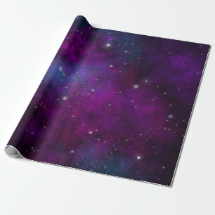 Papel De Regalo Estrellas Brillantes sobre Fondo Espacial Violeta