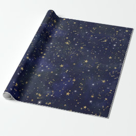 Papel De Regalo Estrellas Celestiales Azul y Dorado Acuarela Capri