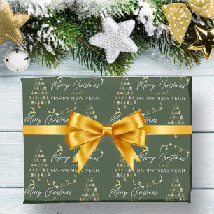 Papel De Regalo Estrellas clásicas de renos de árboles de Navidad 