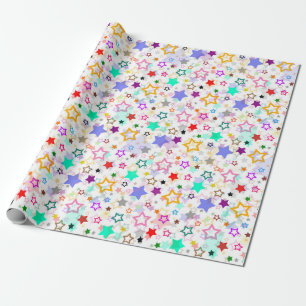 Papel De Regalo Estrellas Coloridas Blancas