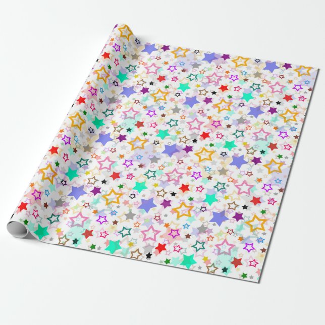 Papel De Regalo Estrellas Coloridas Blancas  (Desenrollado)