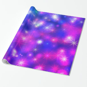 Papel De Regalo Estrellas coloridas del universo púrpura rosado d
