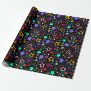 Papel De Regalo Estrellas Coloridas Negras