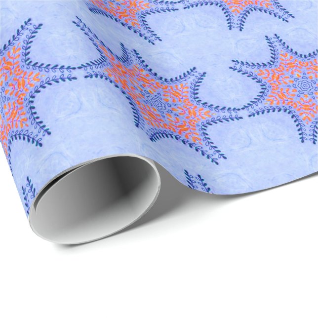 PAPEL DE REGALO ESTRELLAS CON FLORES AZULES ROJOS (Esquina del rollo)
