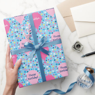 Papel De Regalo Estrellas Corazones Globos Cumpleaños Personalizad