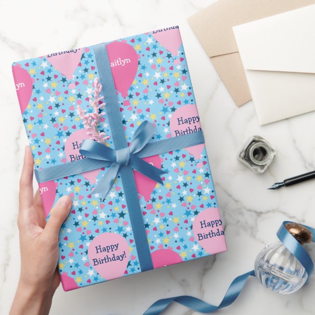 Papel De Regalo Estrellas Corazones Globos Cumpleaños Personalizad (Regalar)