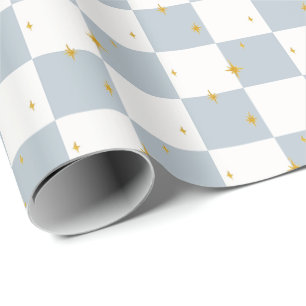 Papel De Regalo Estrellas cuadros mágicos azul salvia