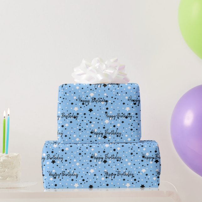 Papel De Regalo Estrellas De Cumpleaños En Azul (Regalos de fiesta)