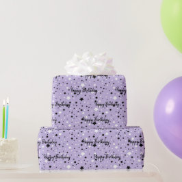 Papel De Regalo Estrellas De Cumpleaños En Púrpura