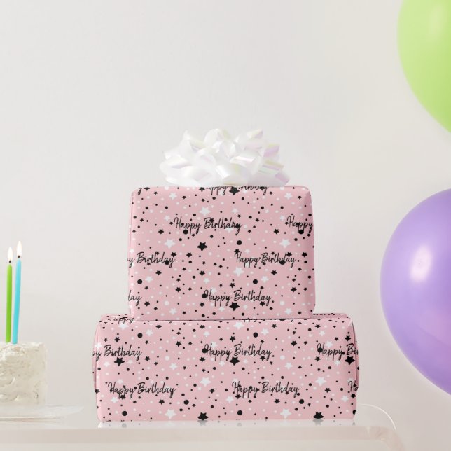 Papel De Regalo Estrellas De Cumpleaños En Rubor Pink (Regalos de fiesta)