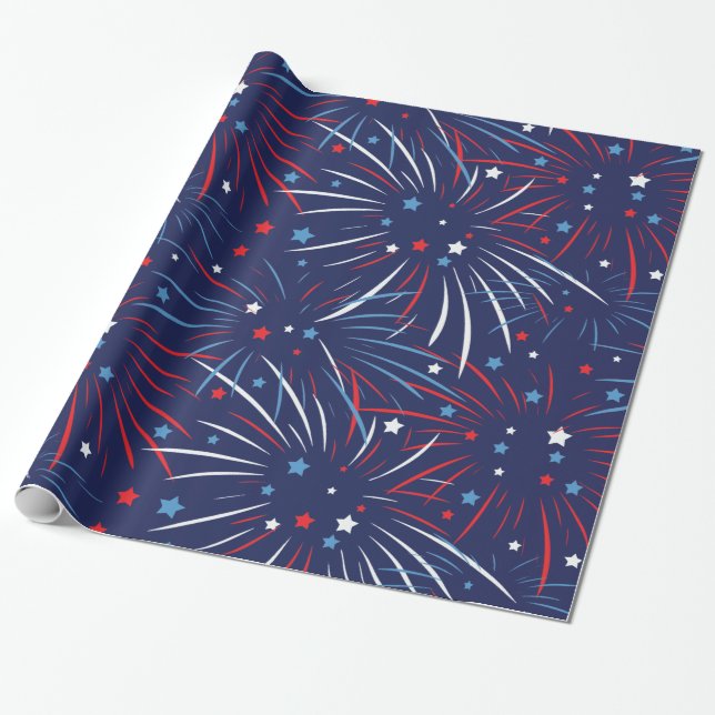 Papel De Regalo Estrellas de fuegos artificiales del Azul Blanco R (Desenrollado)