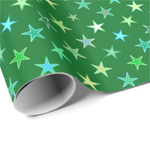 Papel De Regalo Estrellas de guiño moderno, verde esmeralda y anim