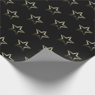 Papel De Regalo Estrellas de la plata metalizada en negro