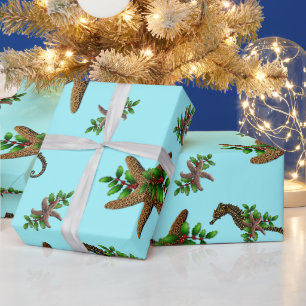 Papel De Regalo Estrellas de Mar Caballitos de Mar Patrón Azul Cla
