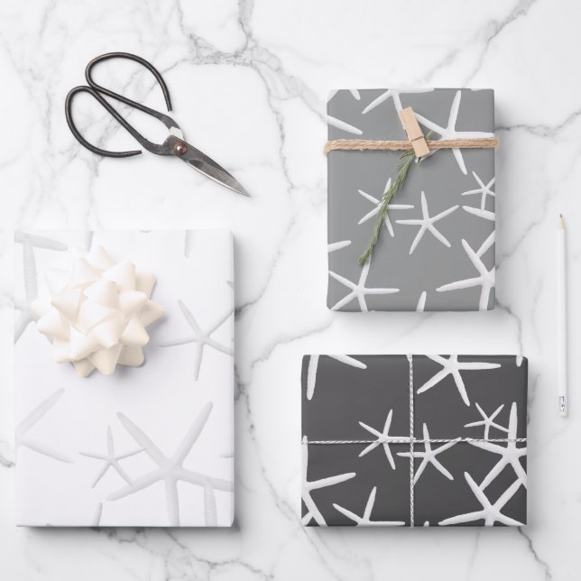Papel de regalo Estrellas de Mar Tonos Grises (Anverso)