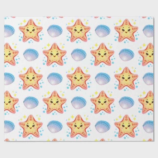 Papel De Regalo Estrellas de mar y conchas adorables (Superficie plana)