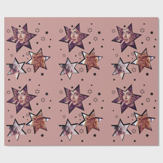 Papel De Regalo Estrellas de Navidad con Foto Personalizadas de Sa (Superficie plana)