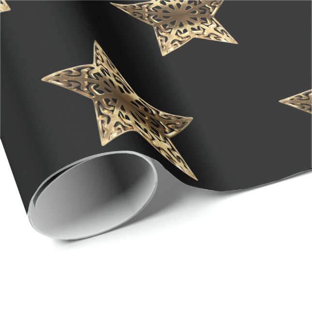 Papel De Regalo Estrellas de Navidad con Patrón de Elegante Negro  (Esquina del rollo)